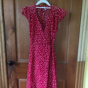 Red heart patterned midi wrap dress